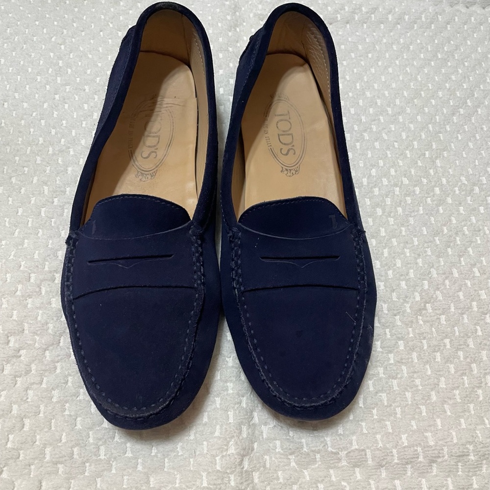 Tods’ navy suede loafers.  Excellent condition